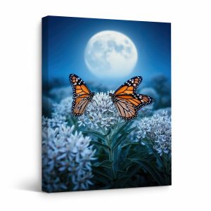 Moonlit Monarch Butterflies Framed Canvas Wall Art