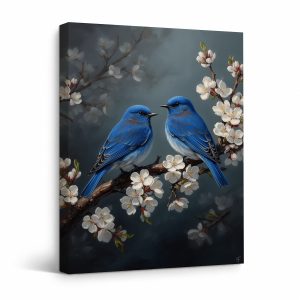 Blue Birds & Cherry Blossoms Framed Canvas Wall Art | Ready to Hang