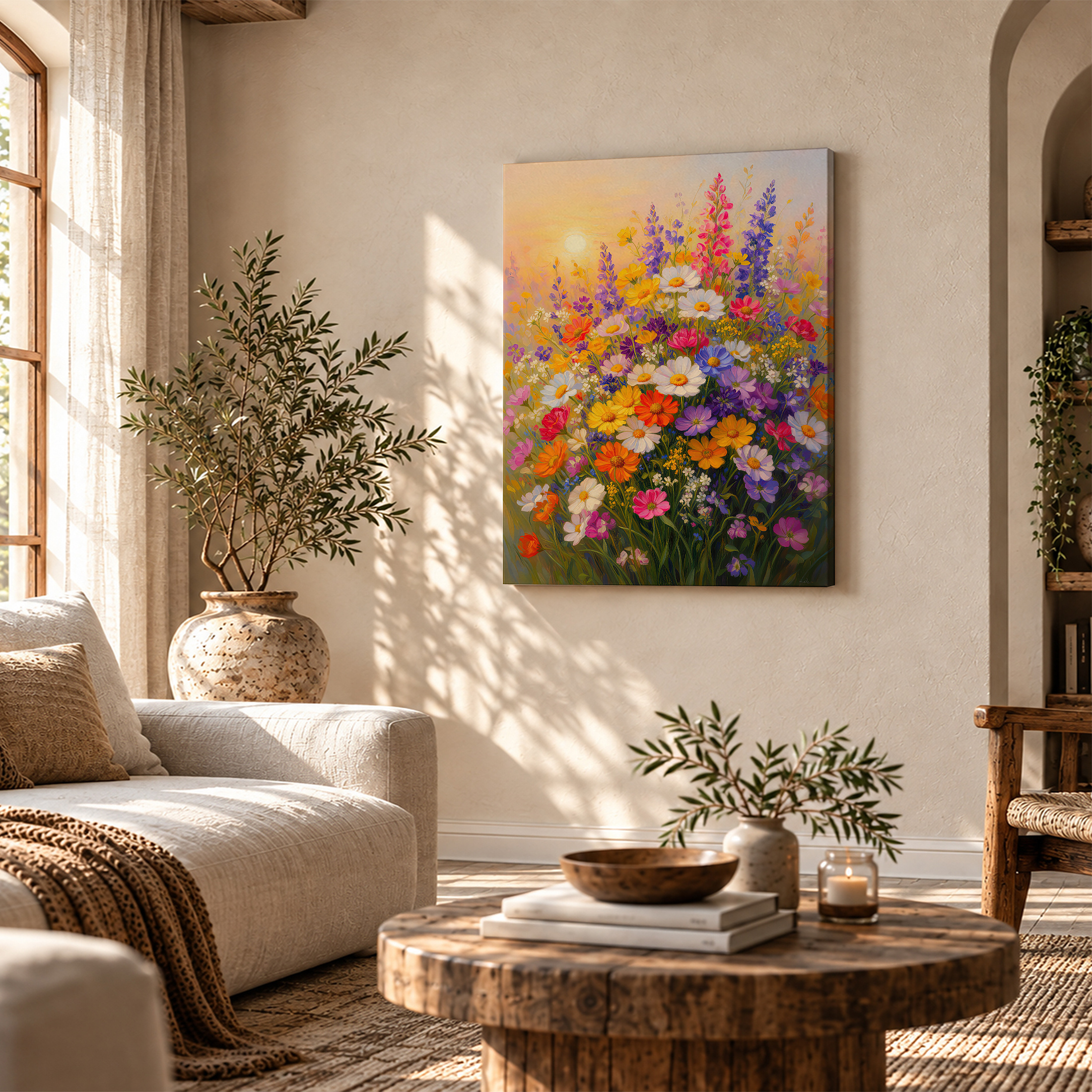 Sunset Wildflower Garden Framed Canvas Wall Art - Image 4