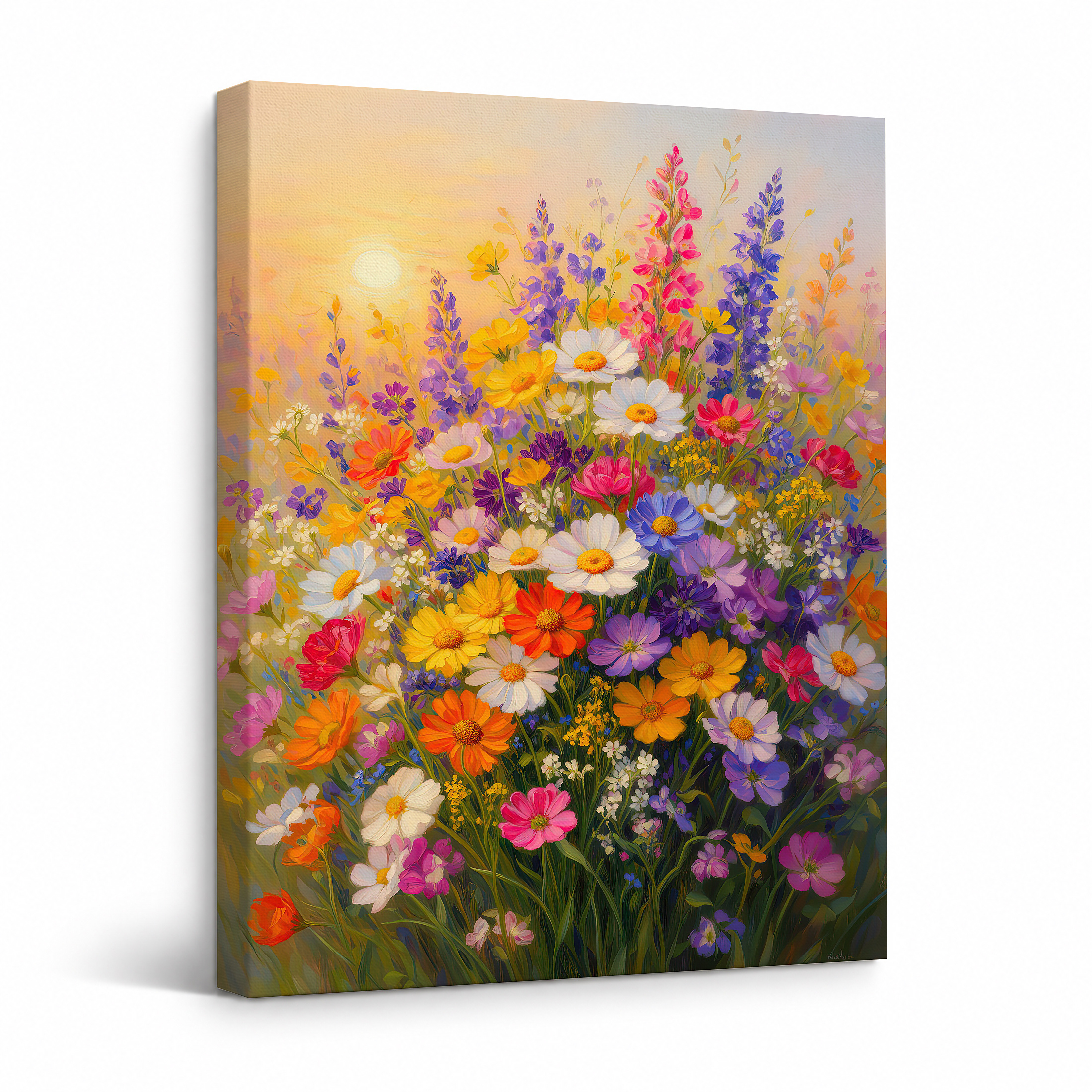 Sunset Wildflower Garden Framed Canvas Wall Art