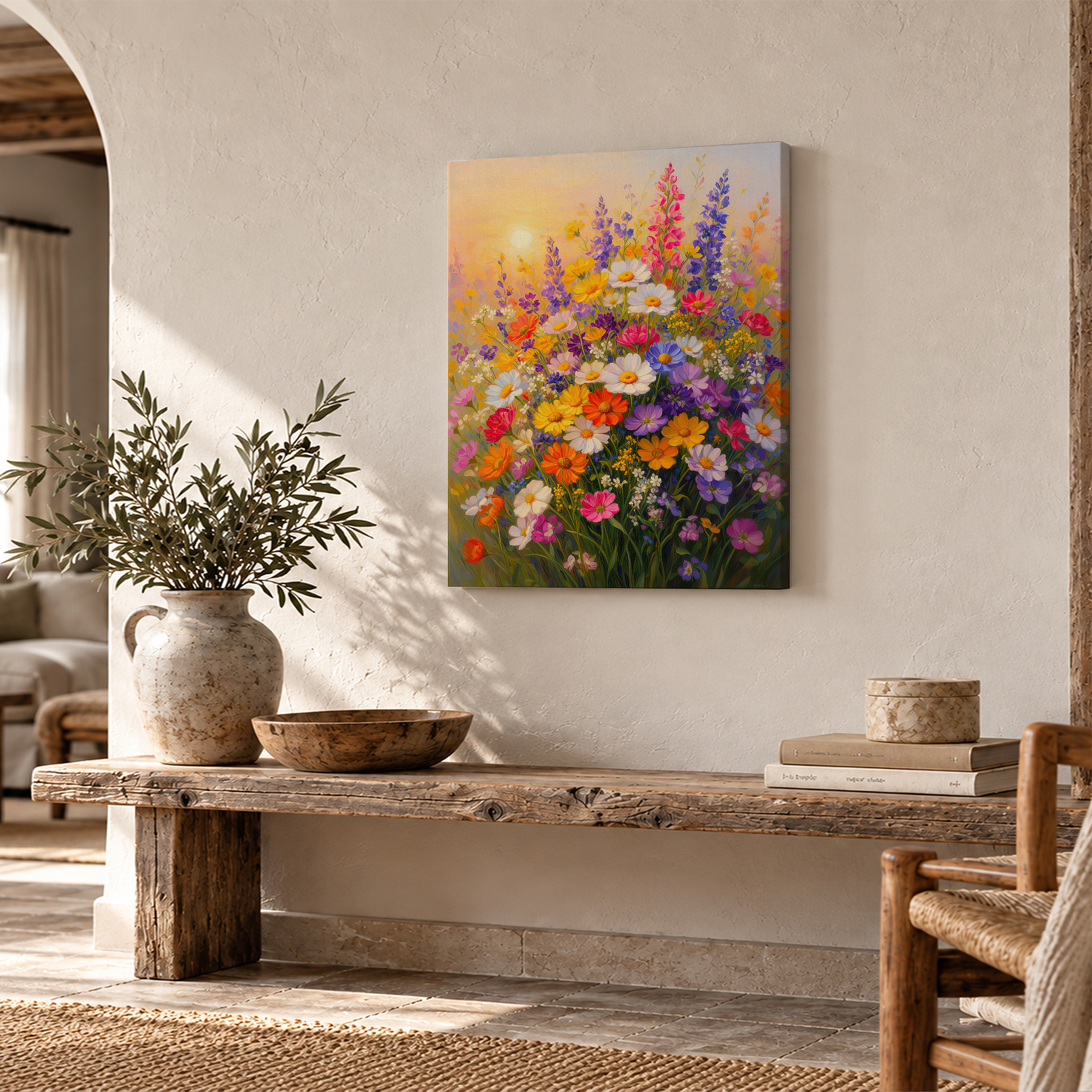 Sunset Wildflower Garden Framed Canvas Wall Art - Image 2