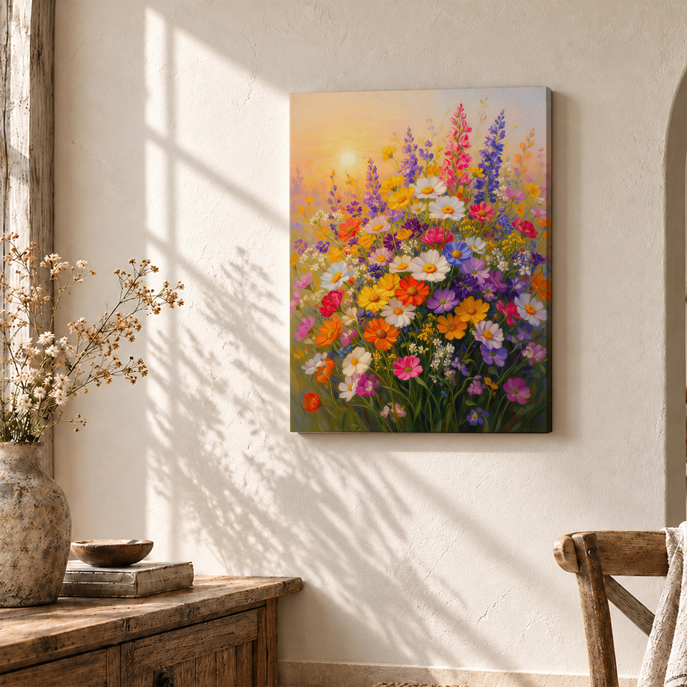 Sunset Wildflower Garden Framed Canvas Wall Art - Image 3