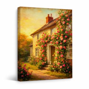 Rose-Covered Cottage Framed Canvas Wall Art | Ready to Hang