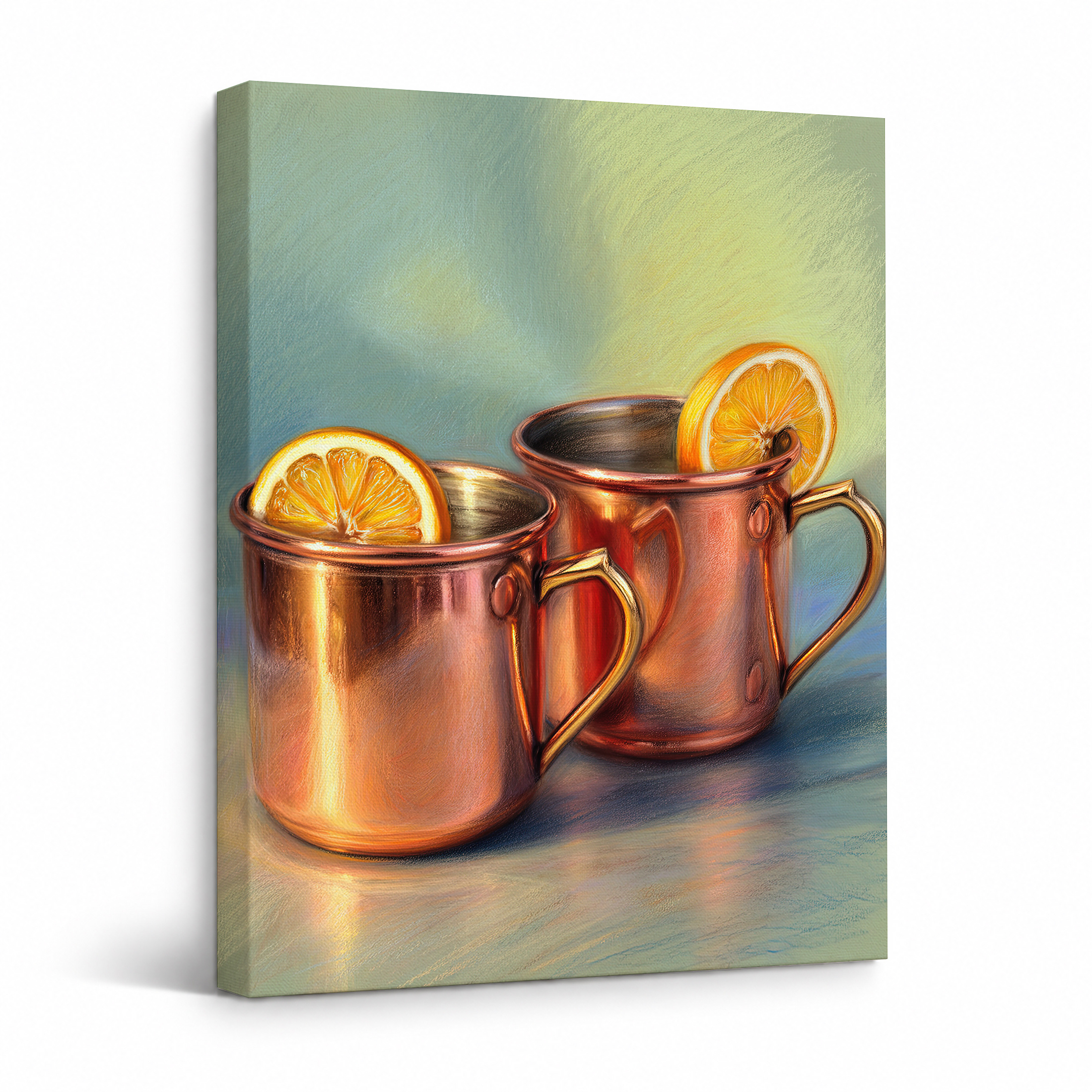 Copper Mugs with Lemon Slices Framed Canvas Wall Art