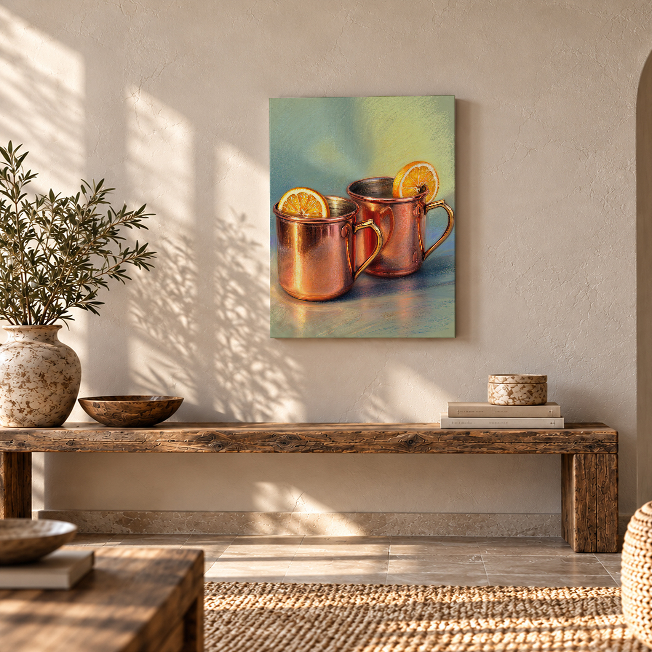 Copper Mugs with Lemon Slices Framed Canvas Wall Art - Image 5