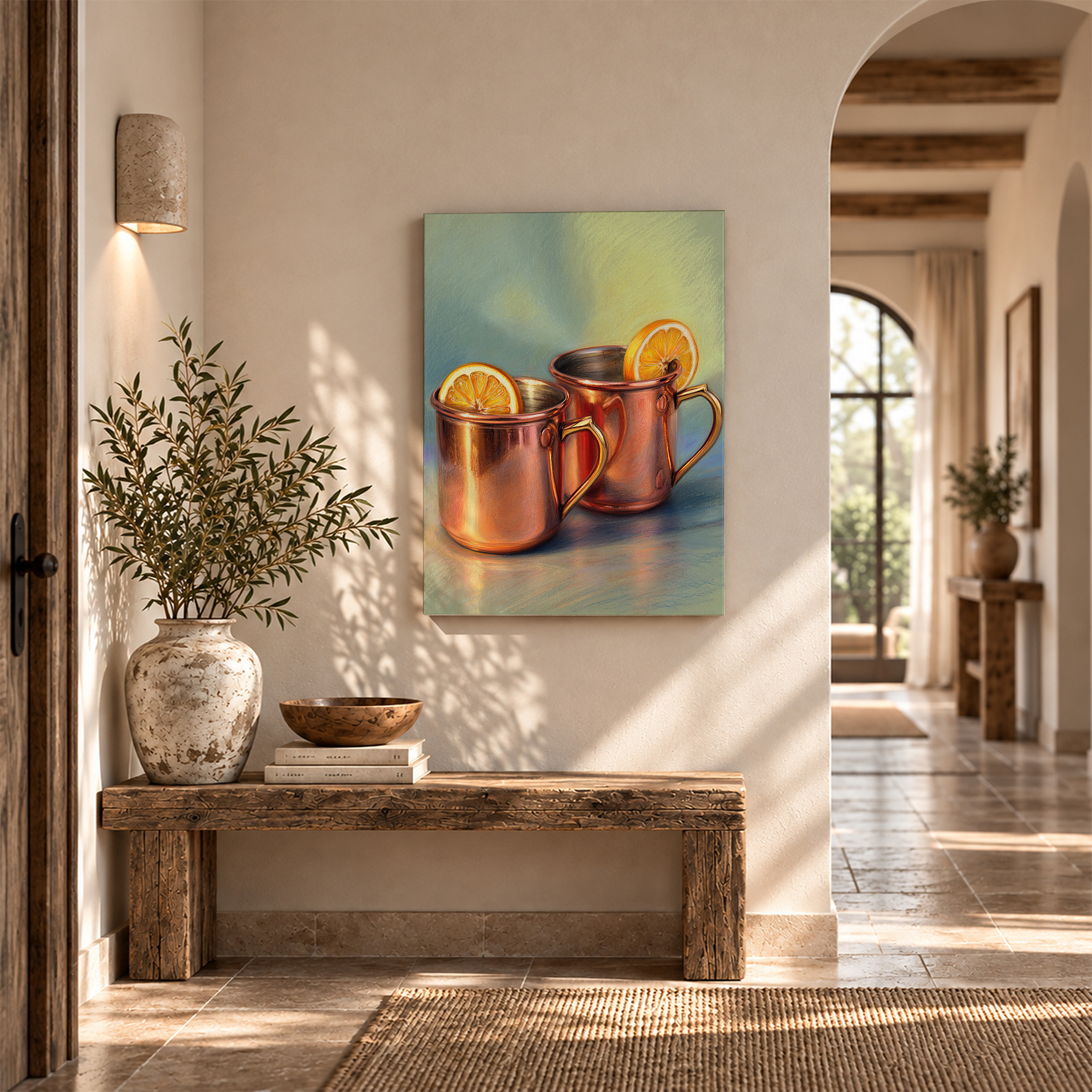 Copper Mugs with Lemon Slices Framed Canvas Wall Art - Image 6