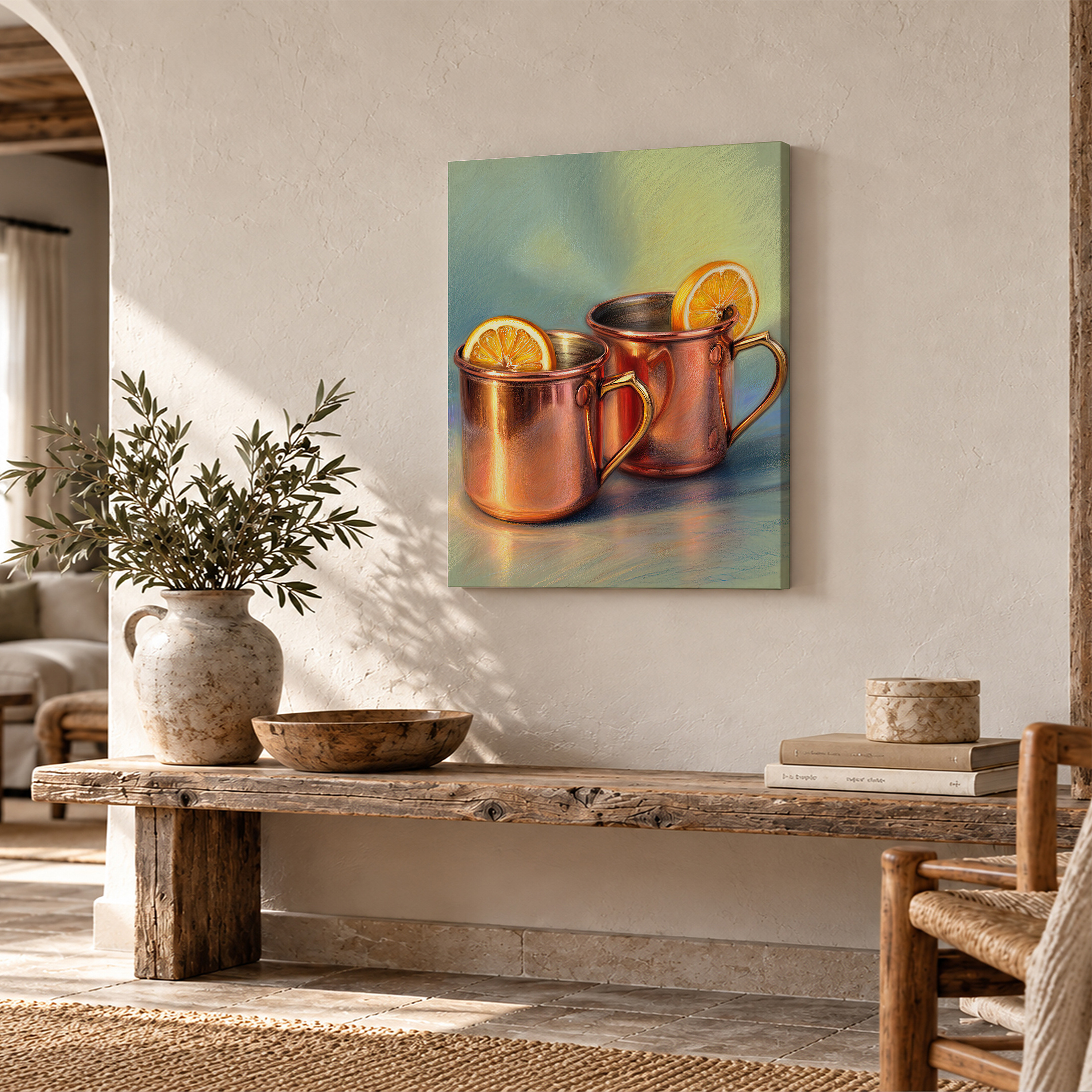 Copper Mugs with Lemon Slices Framed Canvas Wall Art - Image 2