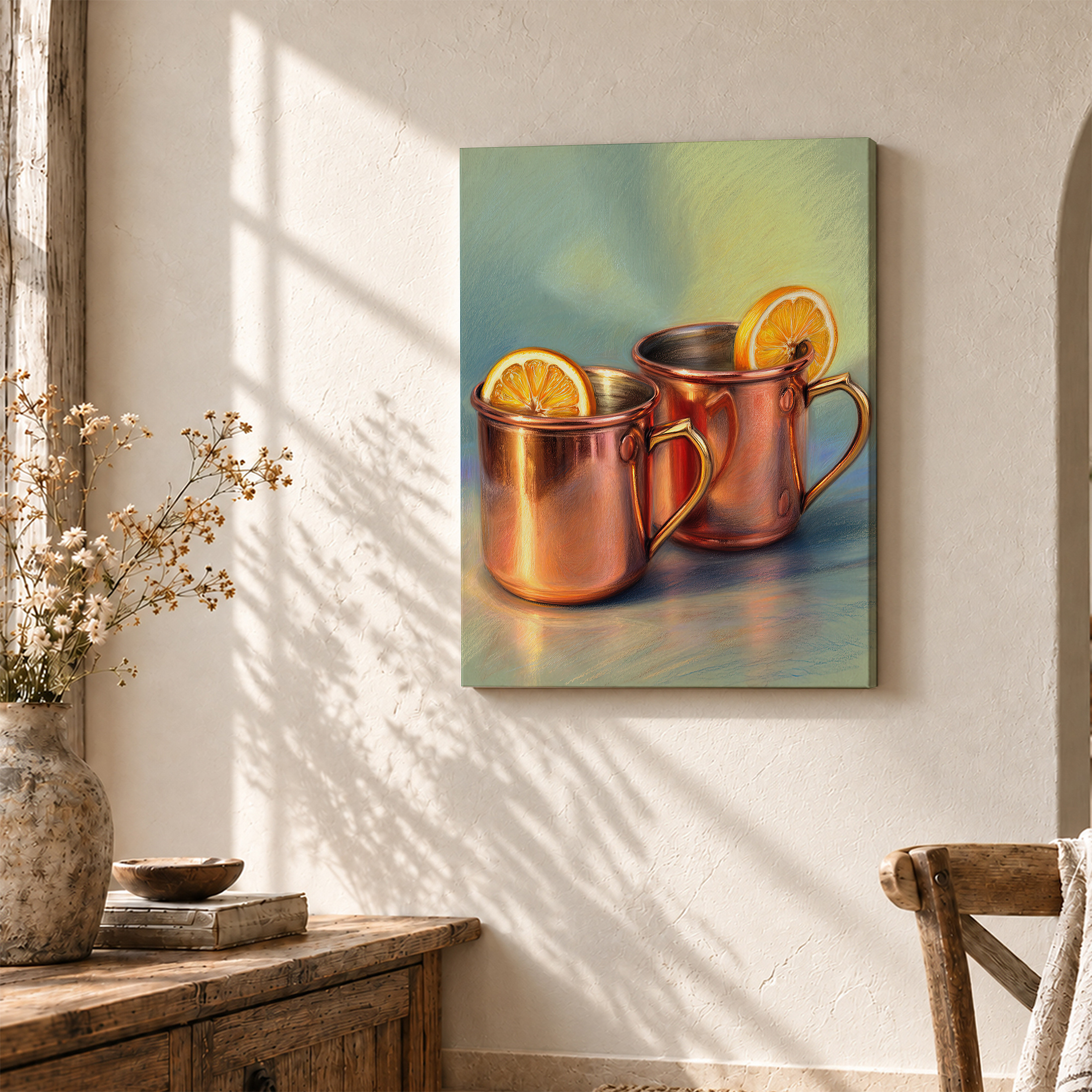 Copper Mugs with Lemon Slices Framed Canvas Wall Art - Image 3