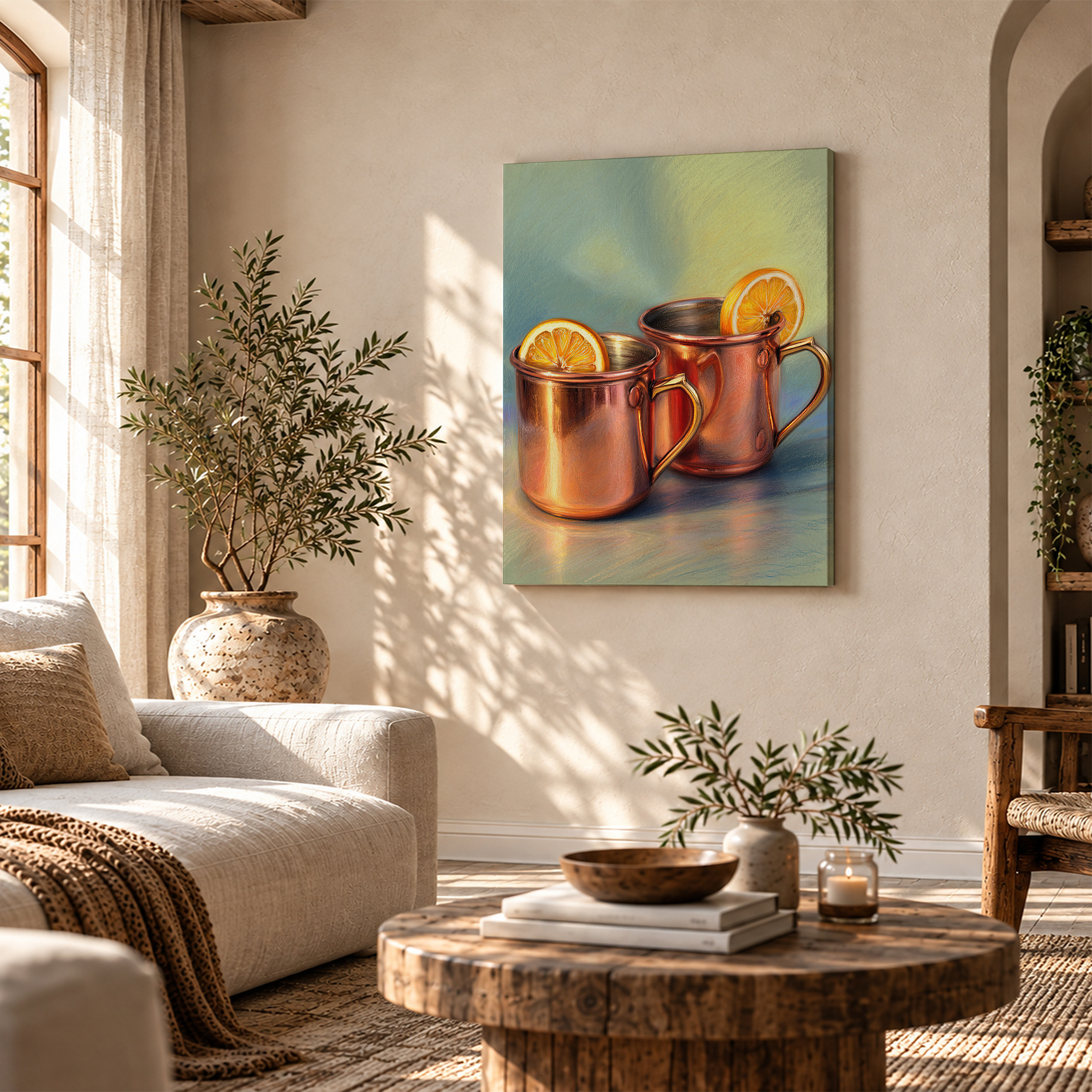 Copper Mugs with Lemon Slices Framed Canvas Wall Art - Image 4