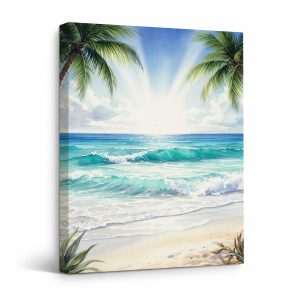 Tropical Beach Sunrise Framed Canvas Wall Art