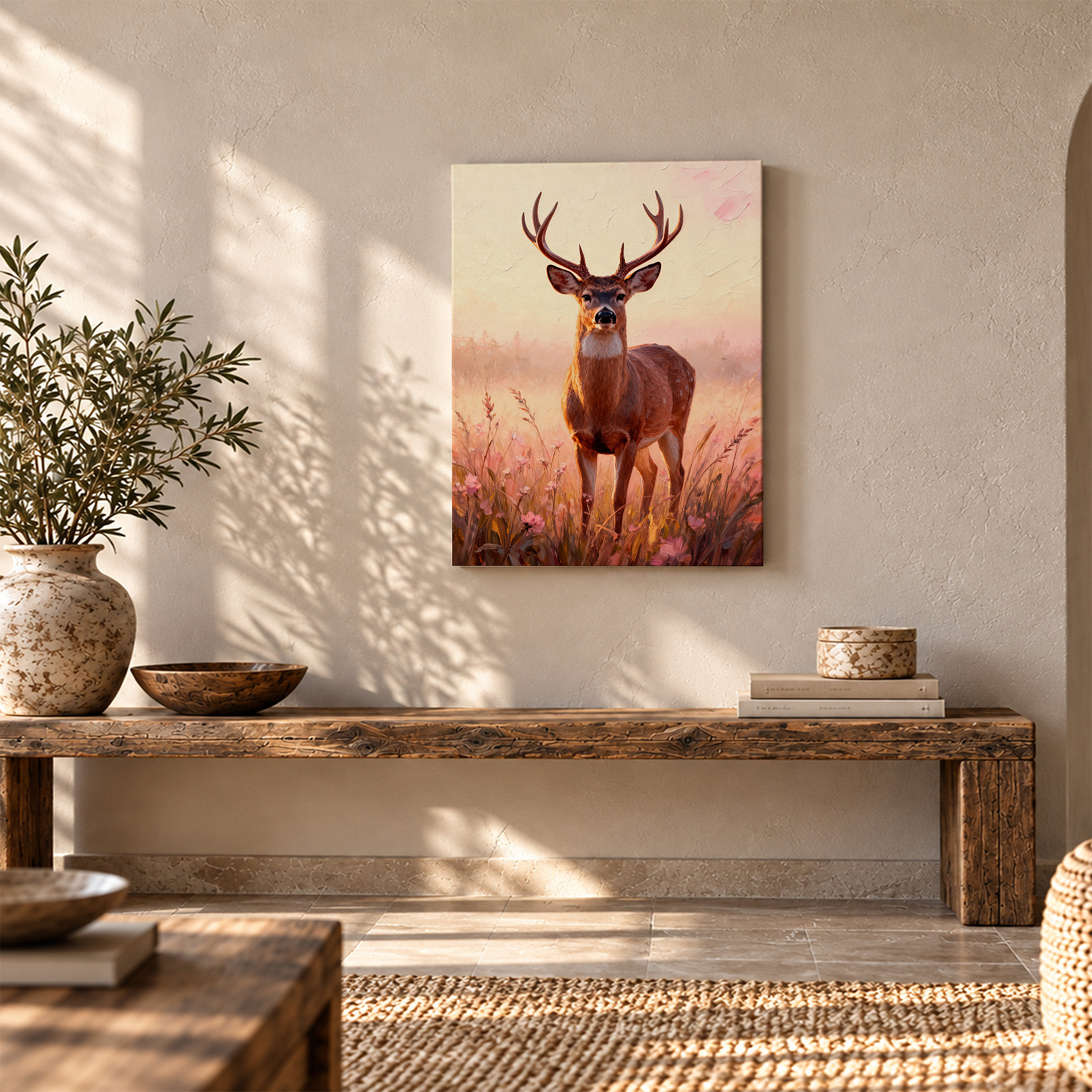 Sunrise Deer in Wildflower Meadow Framed Canvas Wall Art - Image 5