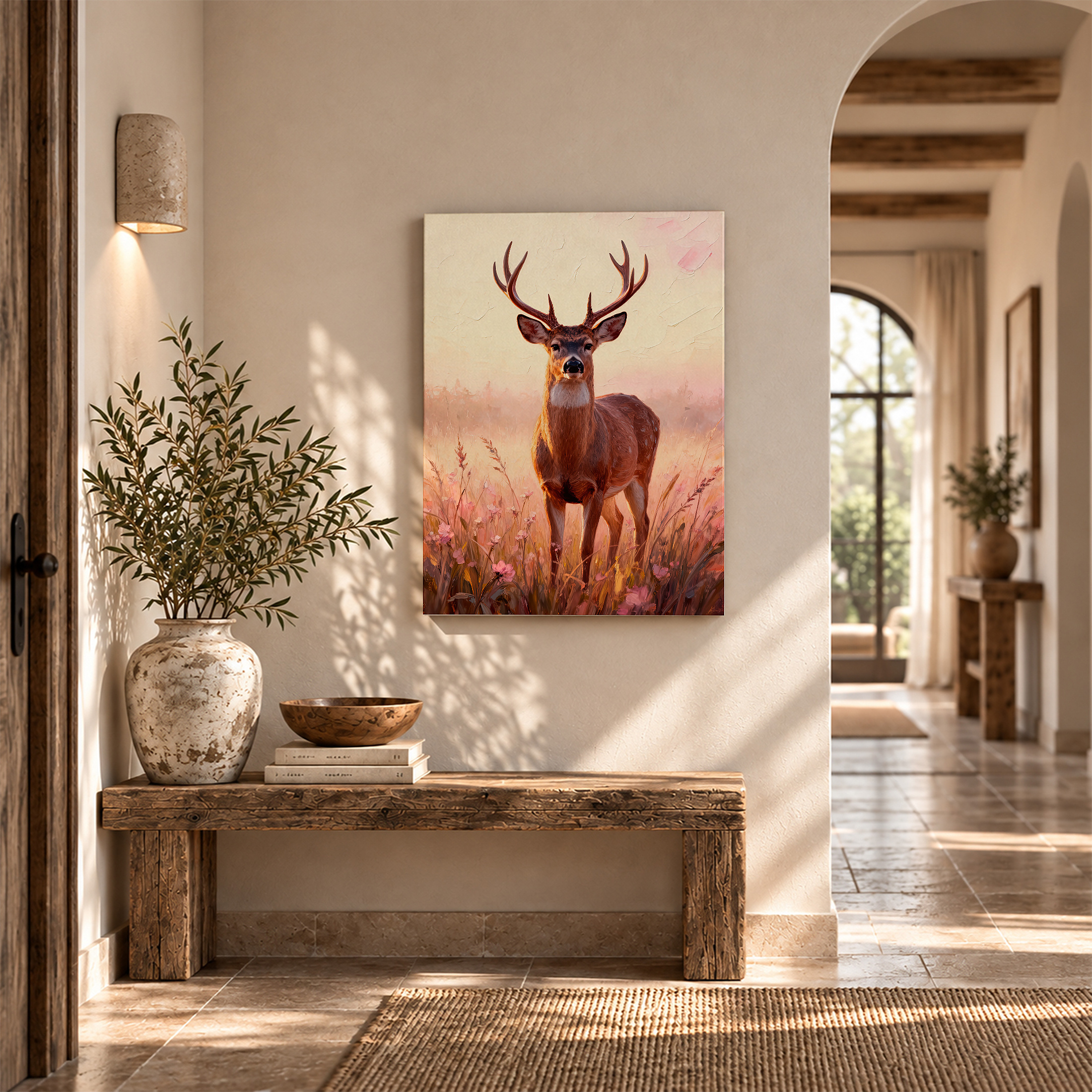 Sunrise Deer in Wildflower Meadow Framed Canvas Wall Art - Image 6