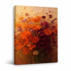 Sunset Floral Bouquet Framed Canvas Wall Art - Ready to Hang
