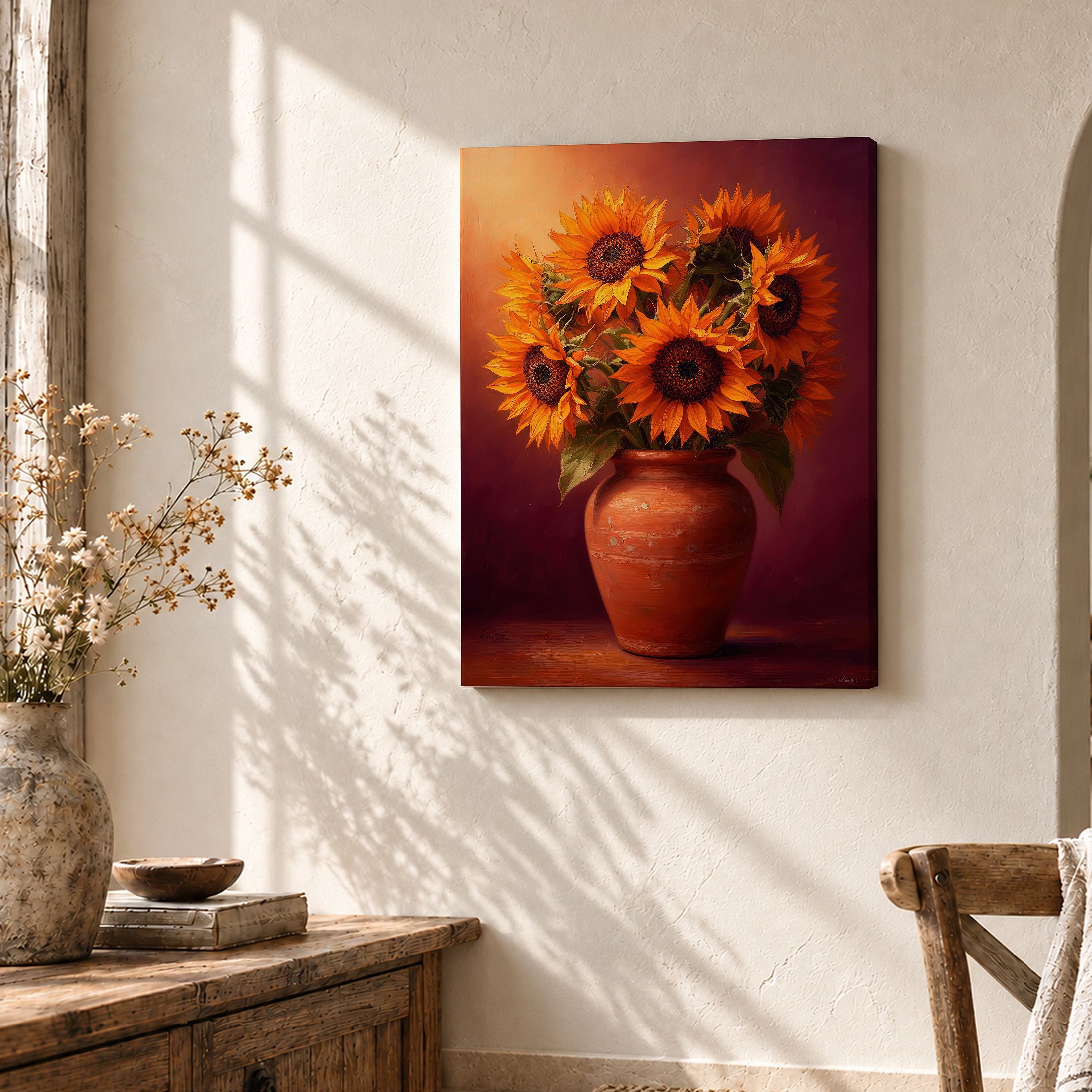 Sunflowers in Terracotta Vase Framed Canvas Wall Art | Ready to Hang - Image 3