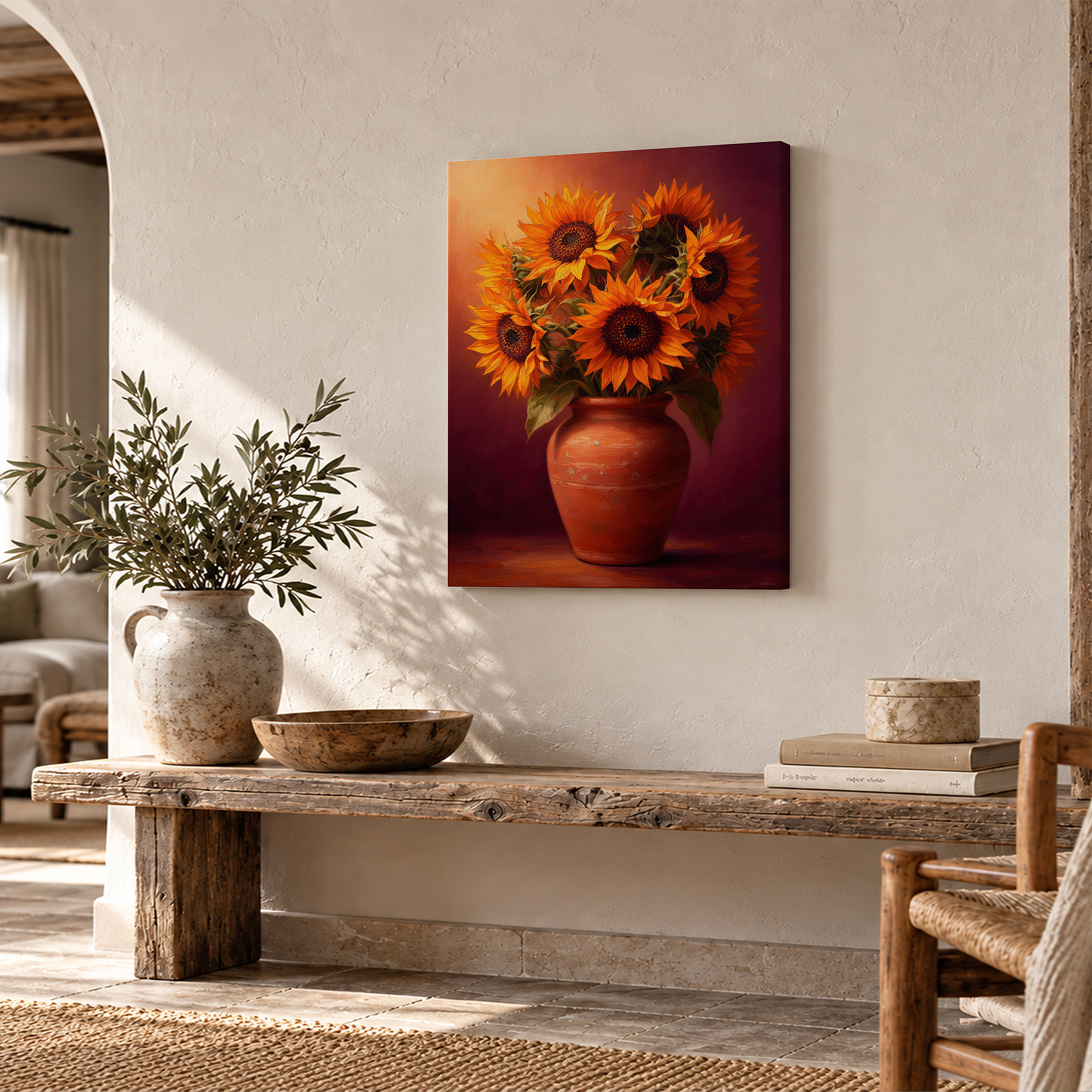 Sunflowers in Terracotta Vase Framed Canvas Wall Art | Ready to Hang - Image 2