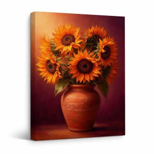 Sunflowers in Terracotta Vase Framed Canvas Wall Art | Ready to Hang