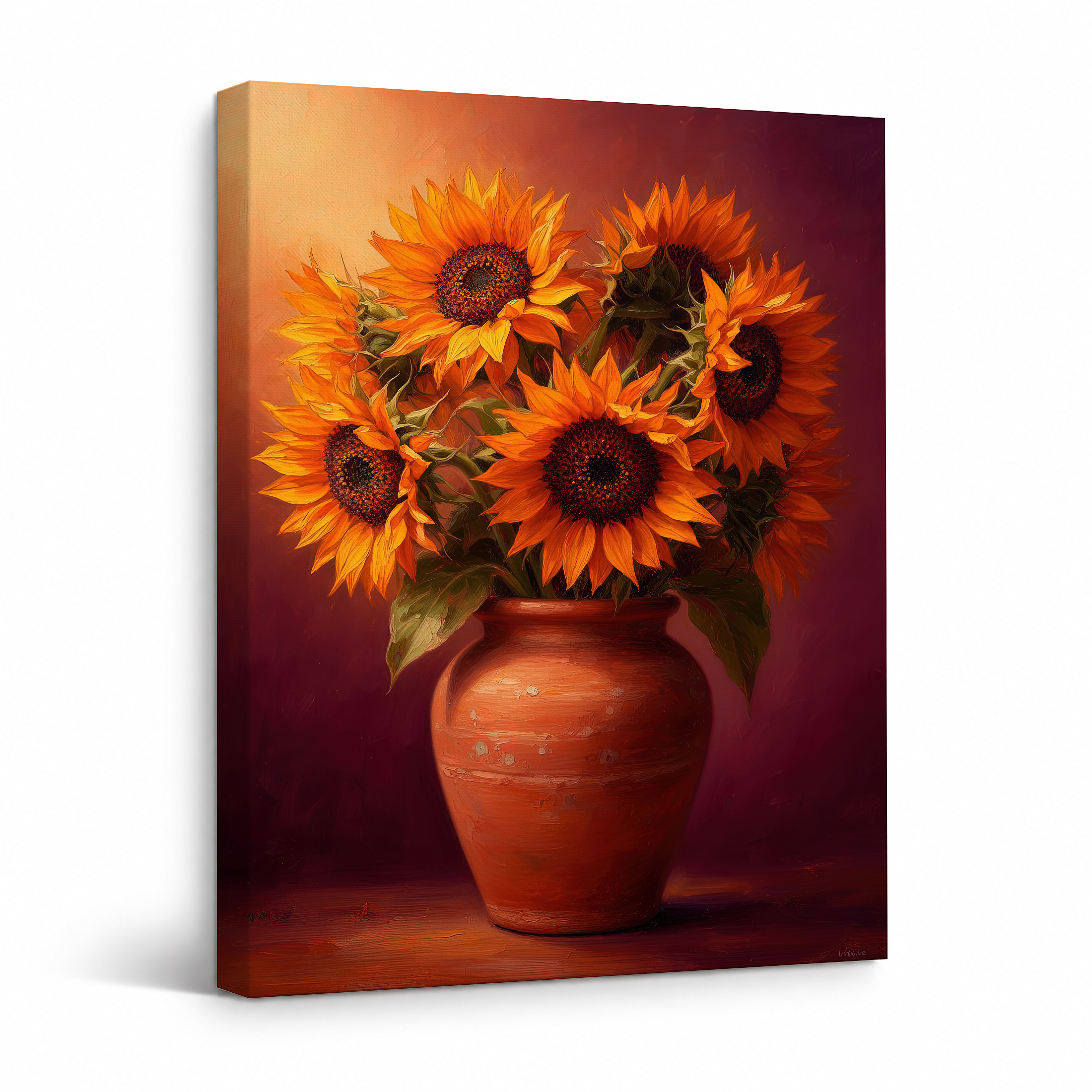 Sunflowers in Terracotta Vase Framed Canvas Wall Art | Ready to Hang