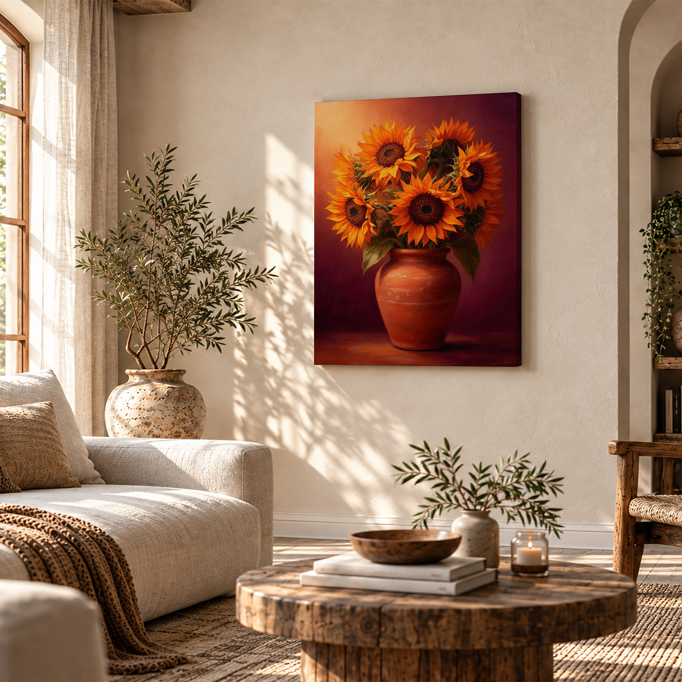 Sunflowers in Terracotta Vase Framed Canvas Wall Art | Ready to Hang - Image 4