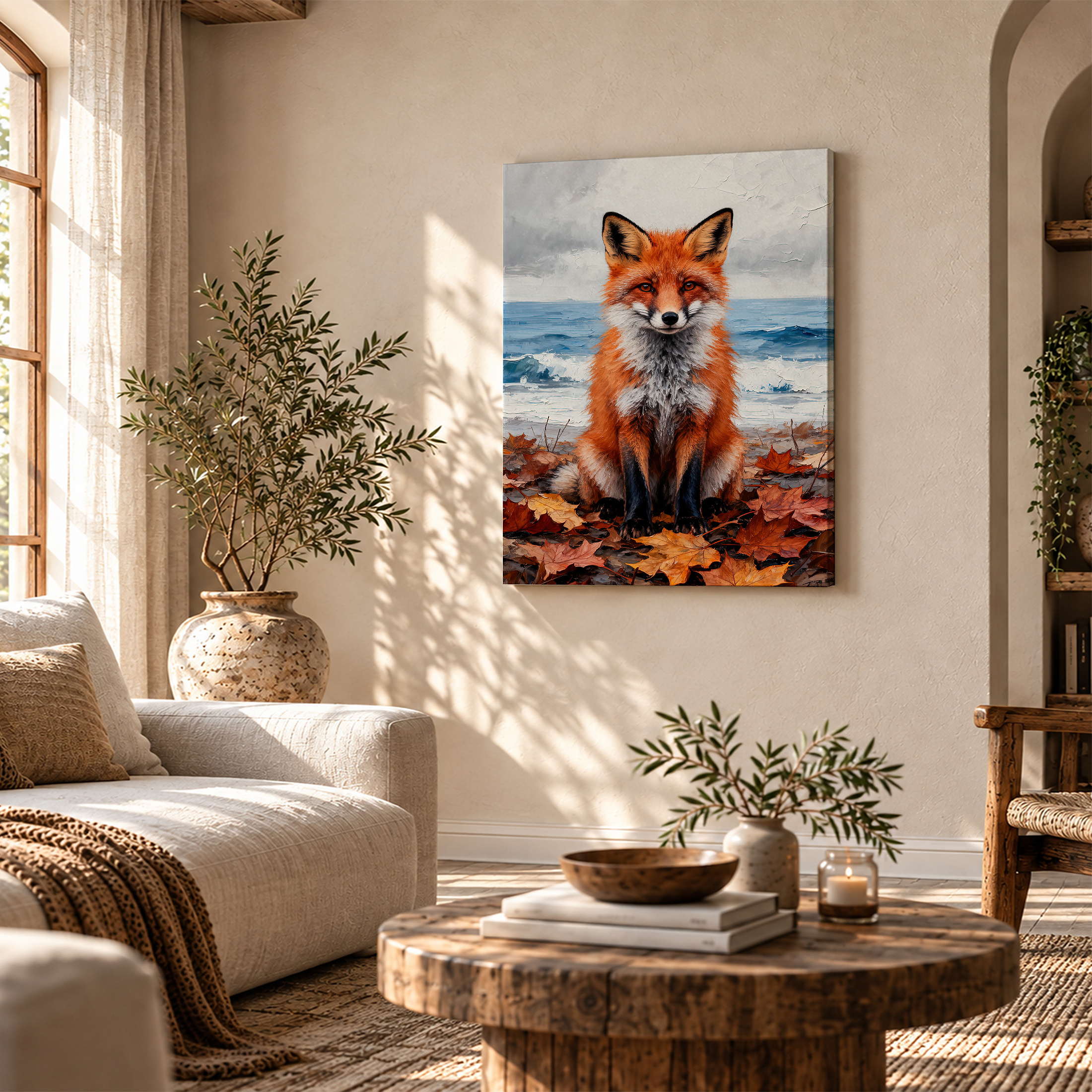 Red Fox by Ocean Autumn Framed Canvas Wall Art Ready to Hang - Image 4