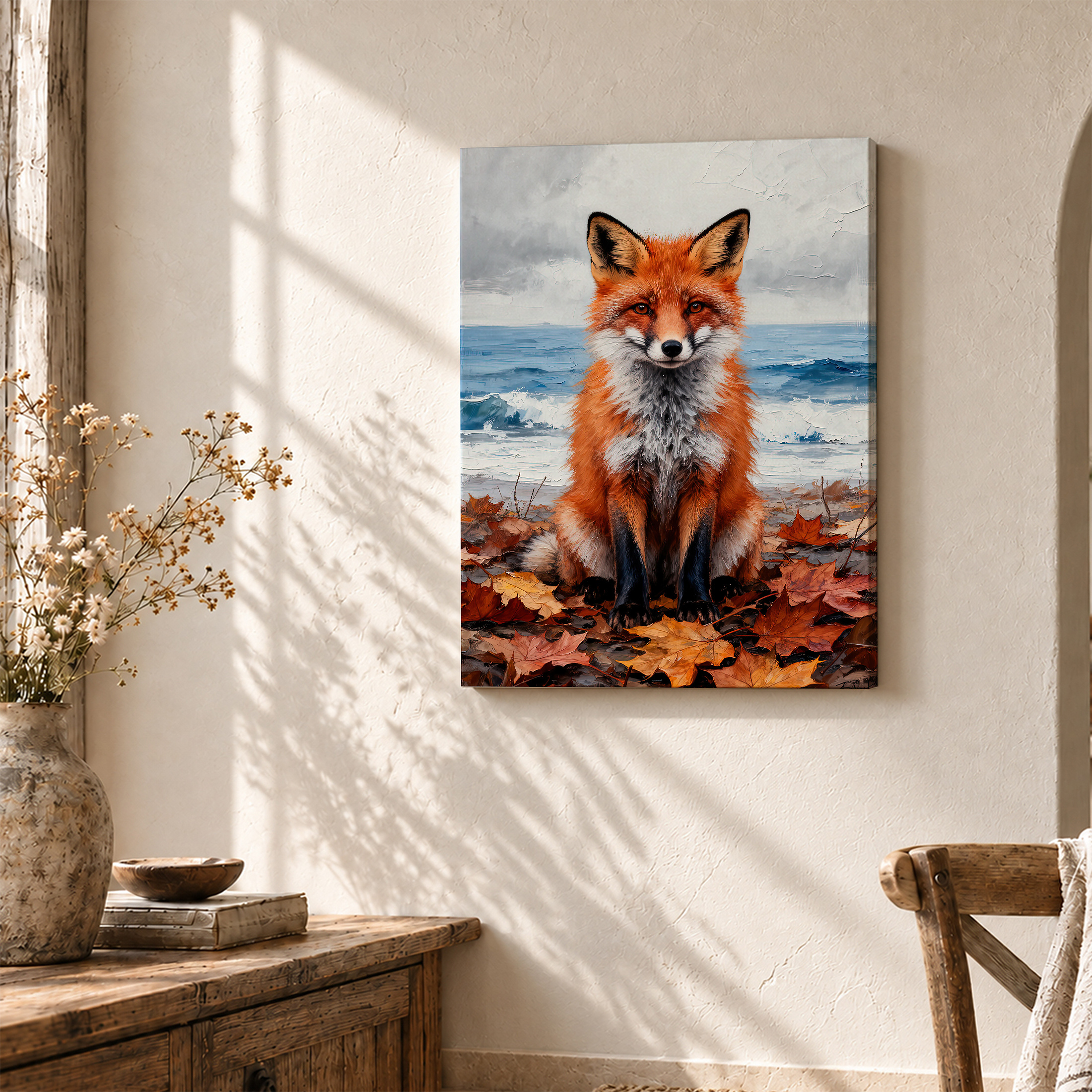 Red Fox by Ocean Autumn Framed Canvas Wall Art Ready to Hang - Image 3