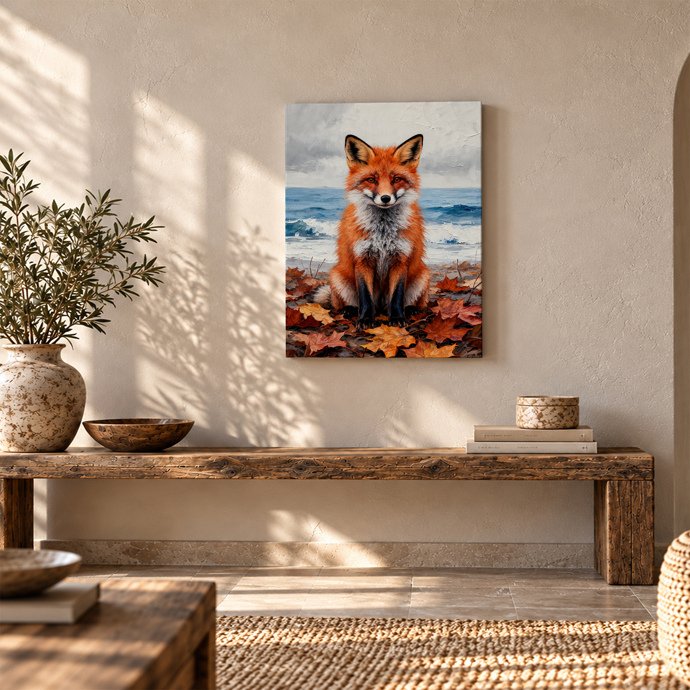 Red Fox by Ocean Autumn Framed Canvas Wall Art Ready to Hang - Image 5