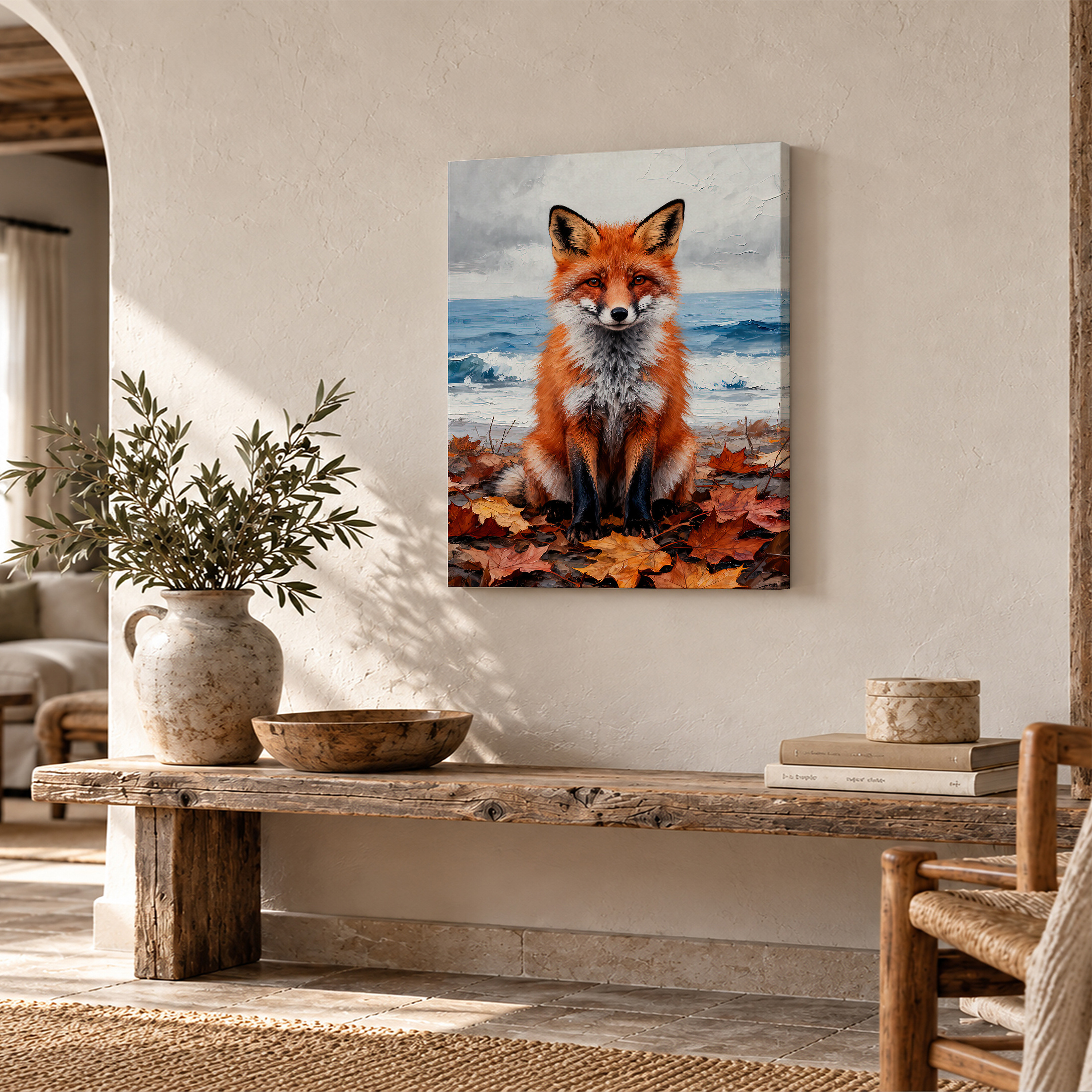Red Fox by Ocean Autumn Framed Canvas Wall Art Ready to Hang - Image 2