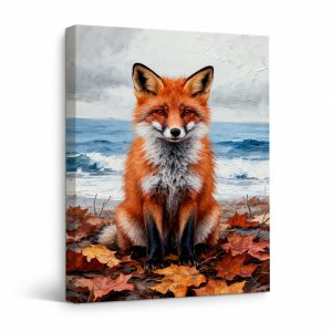 Red Fox by Ocean Autumn Framed Canvas Wall Art Ready to Hang