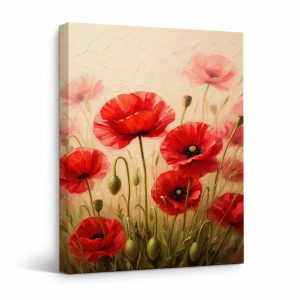Framed Canvas Wall Art: Vibrant Poppies Field Art Print - Ready to Hang