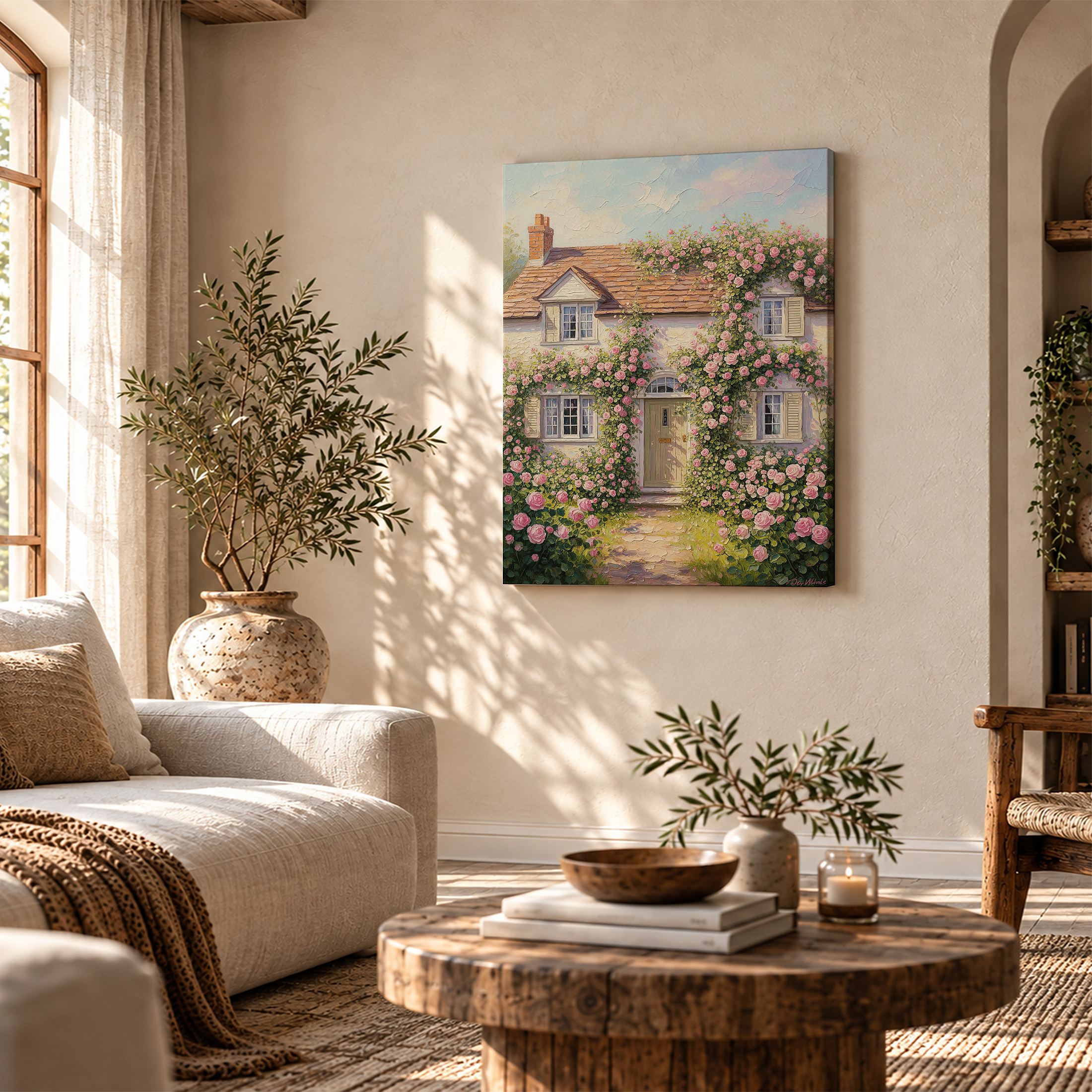 Pink Rose Cottage Framed Canvas Wall Art Ready to Hang - Image 4