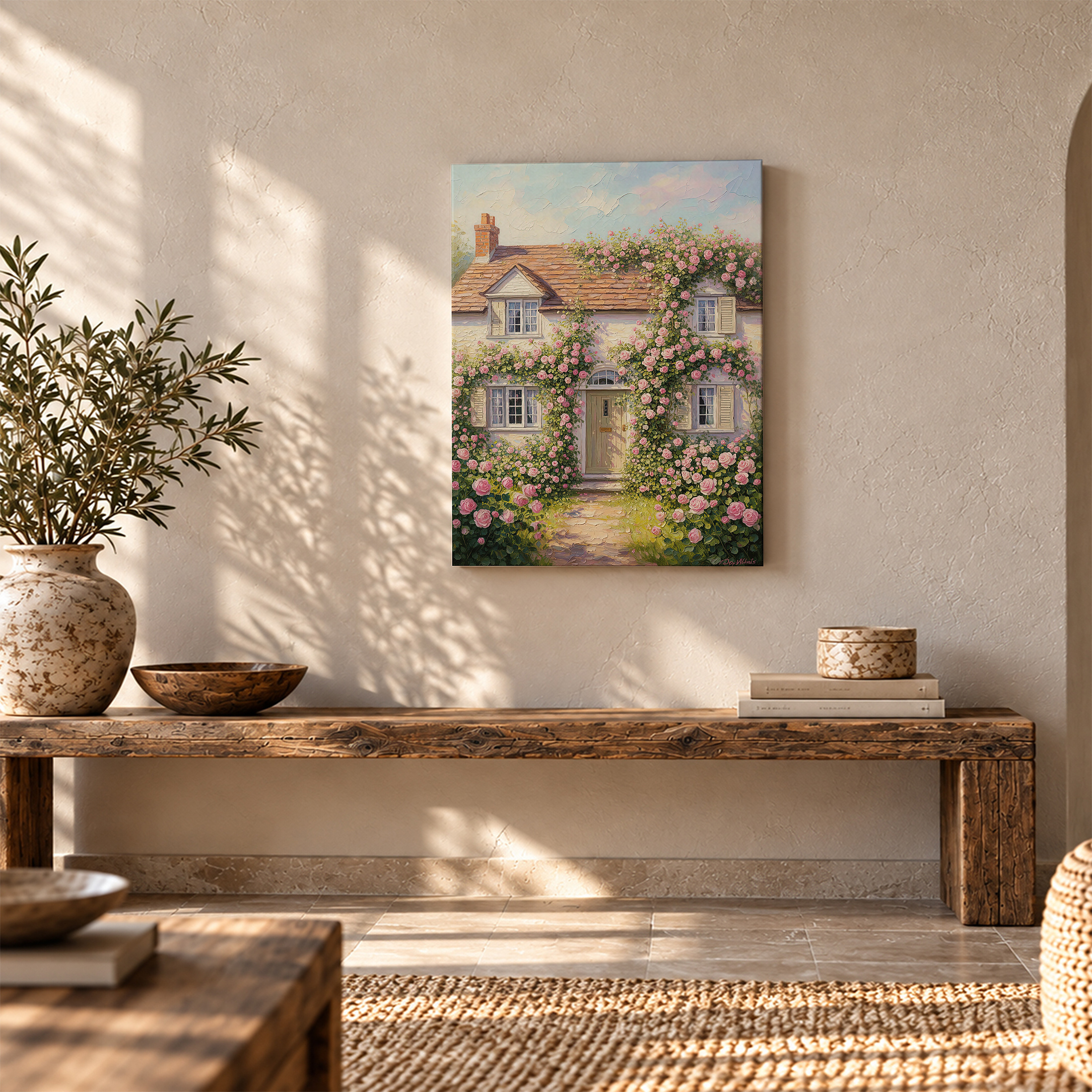 Pink Rose Cottage Framed Canvas Wall Art Ready to Hang - Image 5