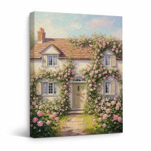 Pink Rose Cottage Framed Canvas Wall Art Ready to Hang