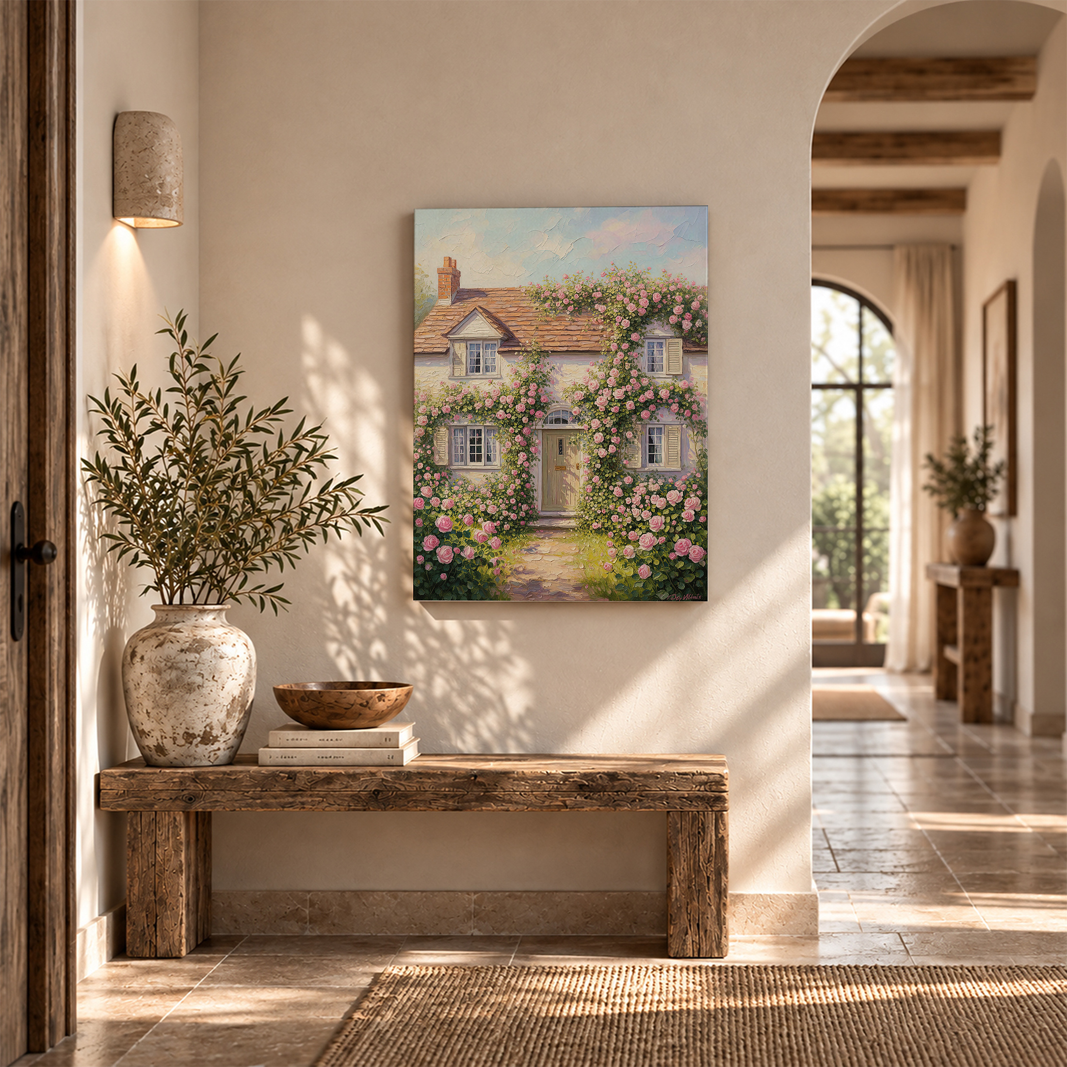 Pink Rose Cottage Framed Canvas Wall Art Ready to Hang - Image 6