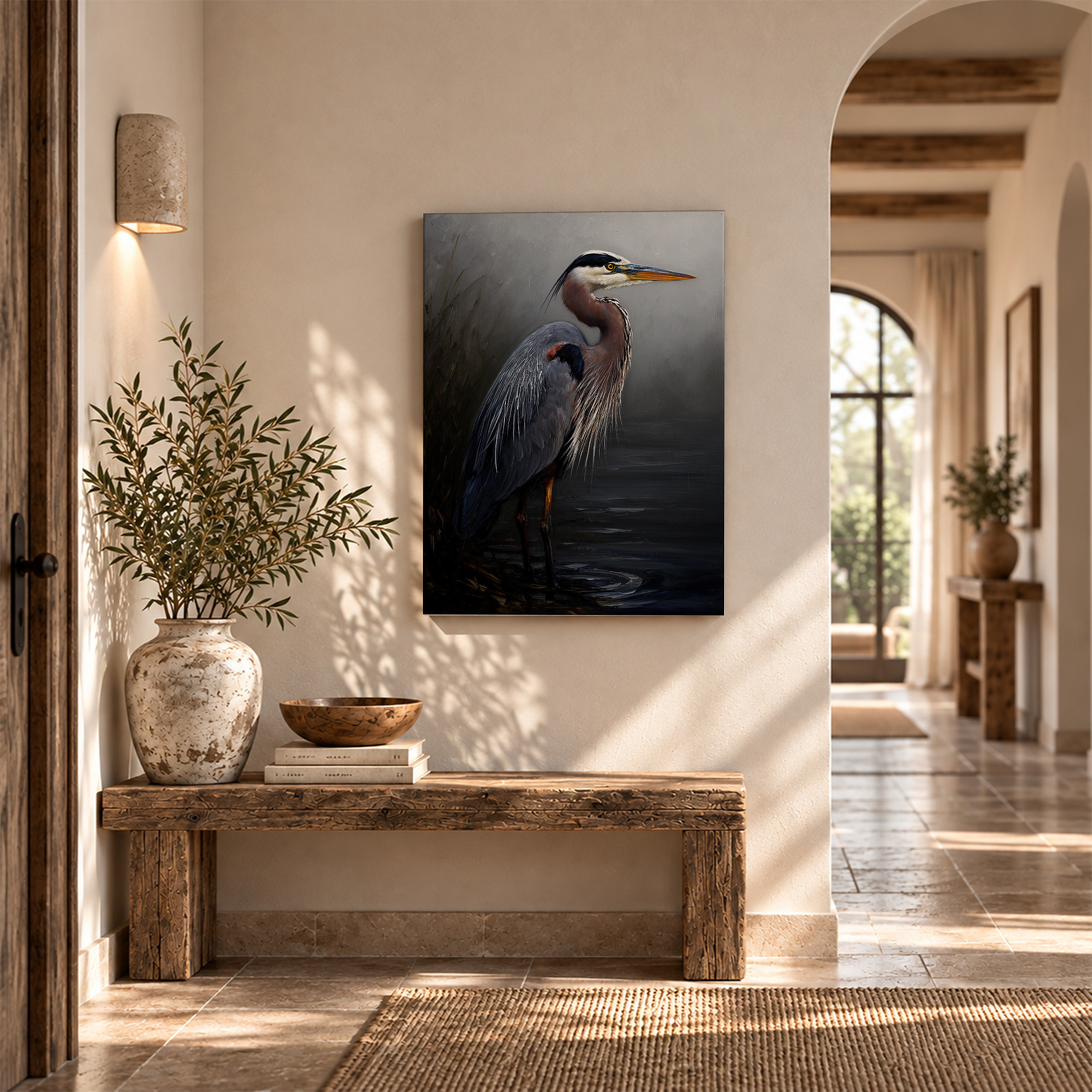 Great Blue Heron Serene Painting Framed Canvas Wall Art Ready to Hang - Image 6