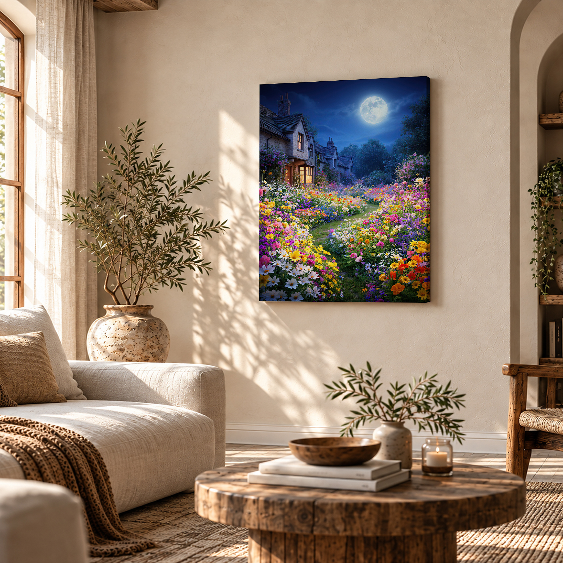Moonlit Garden Enchanted Flower Night Framed Canvas Wall Art - Image 4