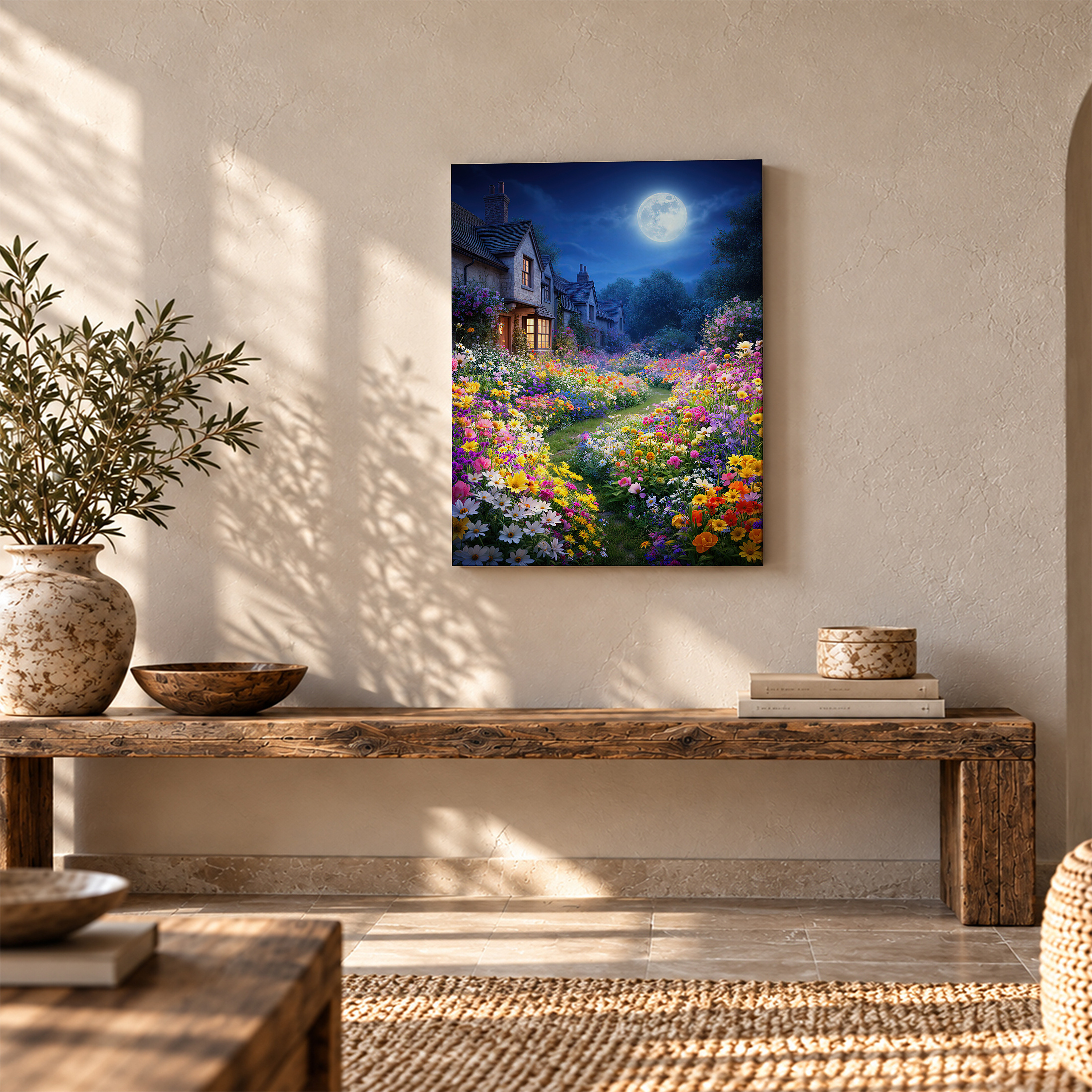 Moonlit Garden Enchanted Flower Night Framed Canvas Wall Art - Image 5