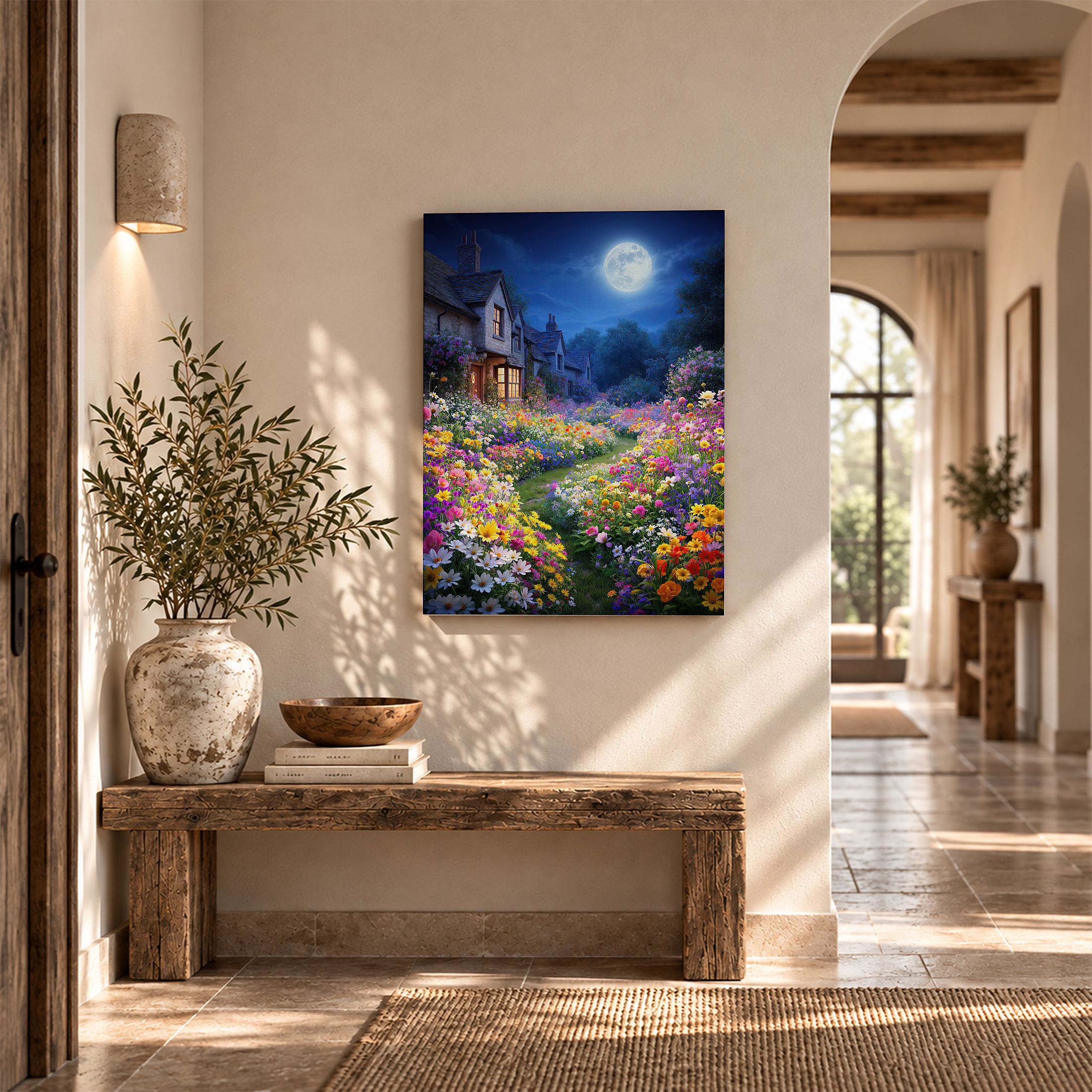 Moonlit Garden Enchanted Flower Night Framed Canvas Wall Art - Image 6