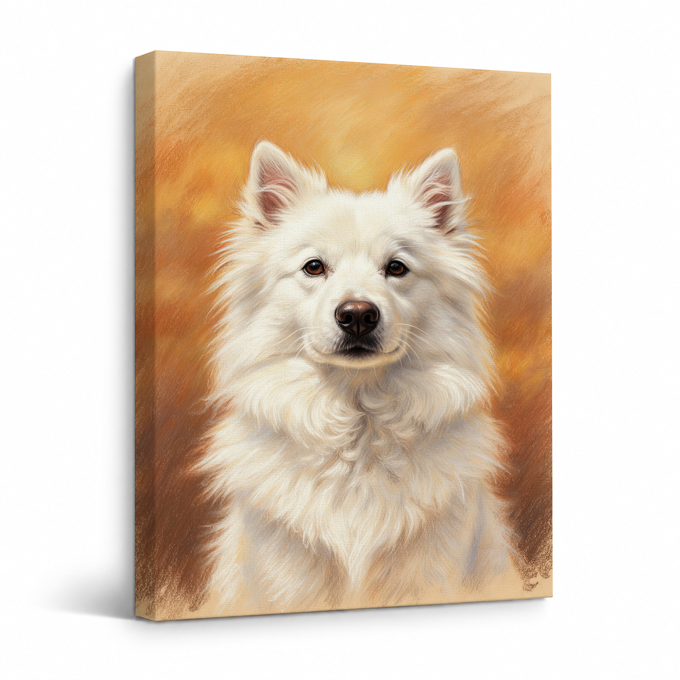 Samoyed Dog Portrait Framed Canvas Wall Art Ready to Hang