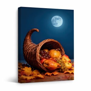 Autumn Moon Harvest Cornucopia Framed Canvas Wall Art - Ready to Hang