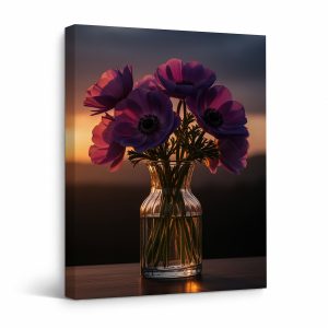 Purple Anemones Sunset Floral Framed Canvas Wall Art