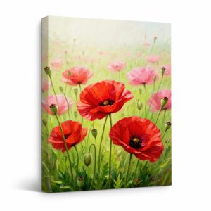 Vibrant Poppy Field Framed Canvas Wall Art - Ready to Hang