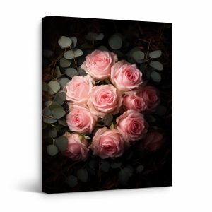 Pink Rose Bouquet Framed Canvas Wall Art | Ready to Hang