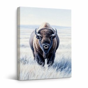 Bison Prairie Landscape Framed Canvas Wall Art | Ready to Hang