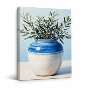 Blue & White Olive Branch Still Life Framed Canvas Wall Art