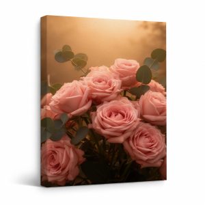 Pink Roses Golden Hour Framed Canvas Wall Art Ready to Hang