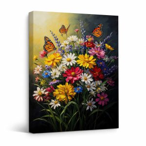 Monarch Butterflies & Wildflowers Framed Canvas Wall Art - Ready to Hang
