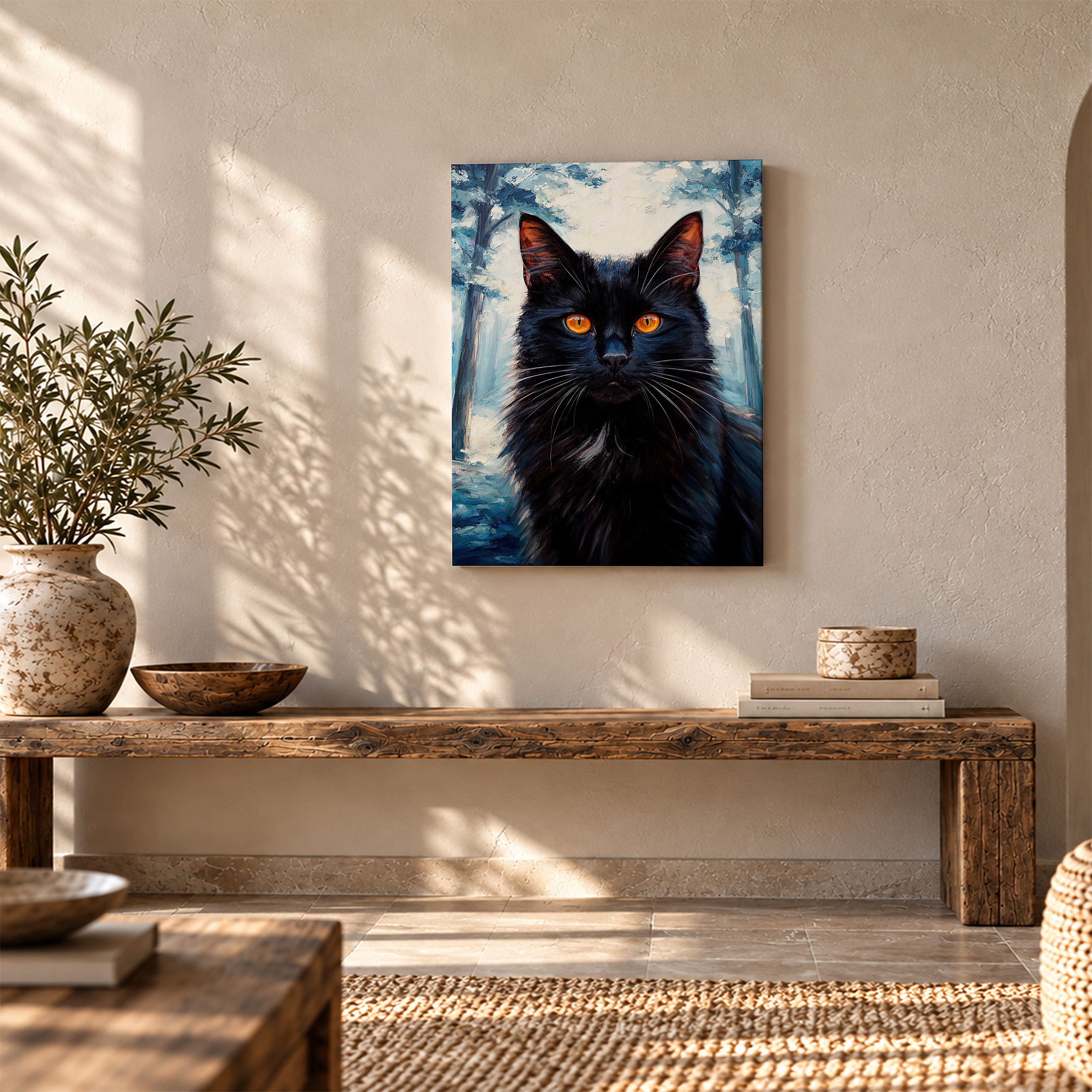 Black Cat in Forest Framed Canvas Wall Art - Ready to Hang - Image 5