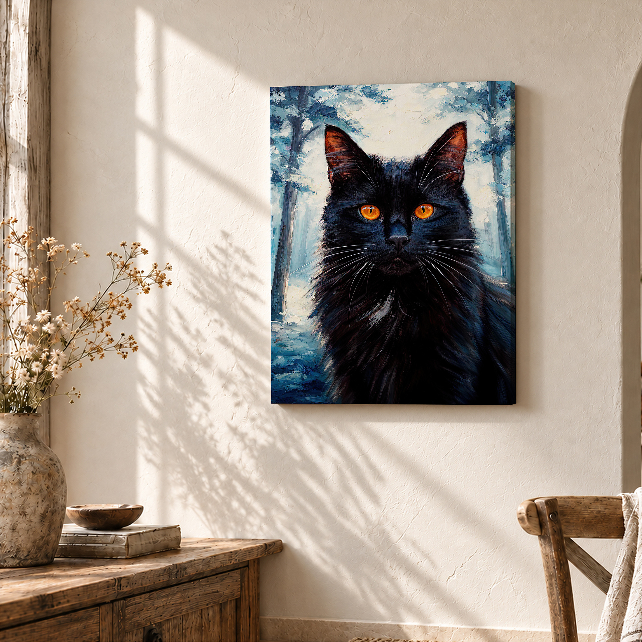 Black Cat in Forest Framed Canvas Wall Art - Ready to Hang - Image 3