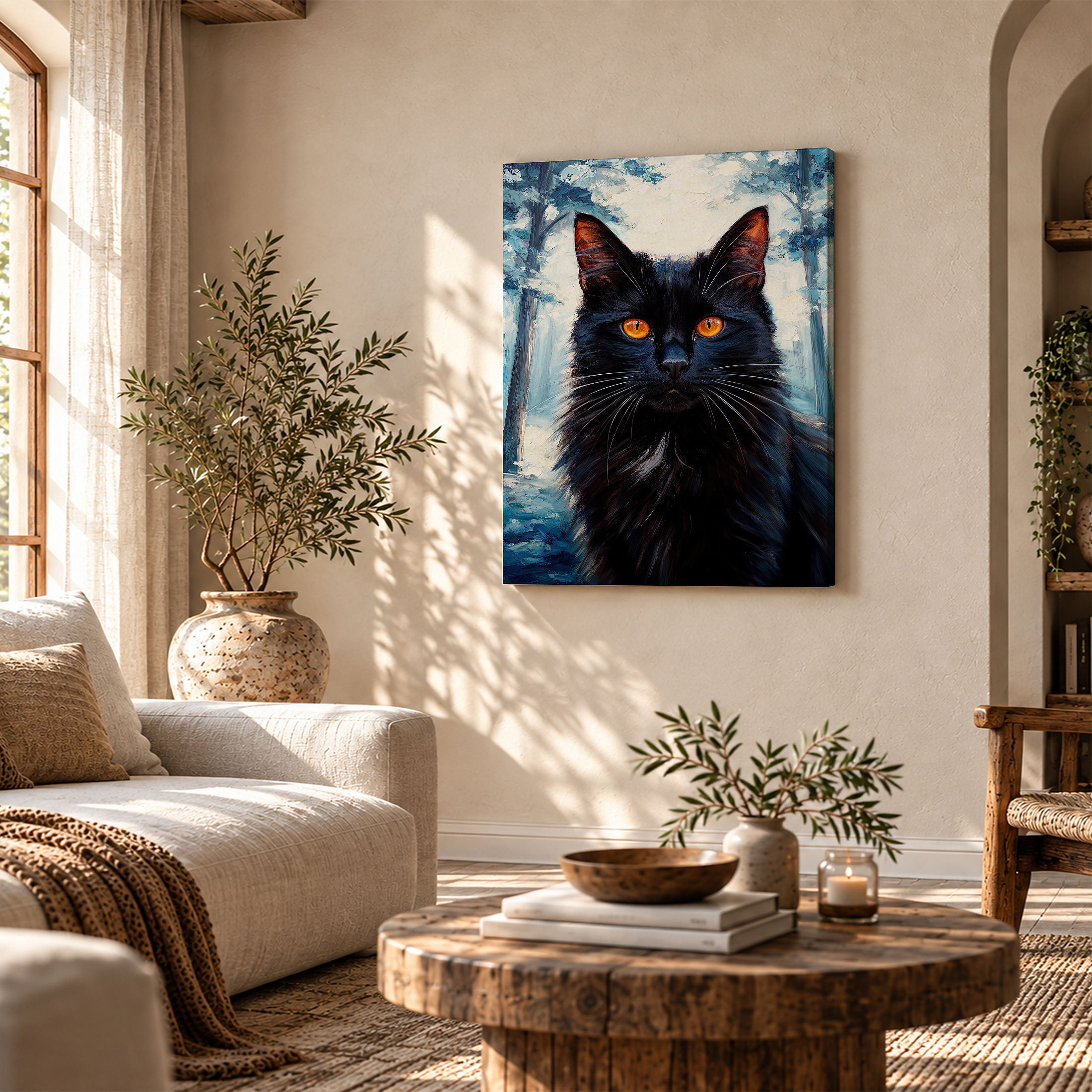 Black Cat in Forest Framed Canvas Wall Art - Ready to Hang - Image 4