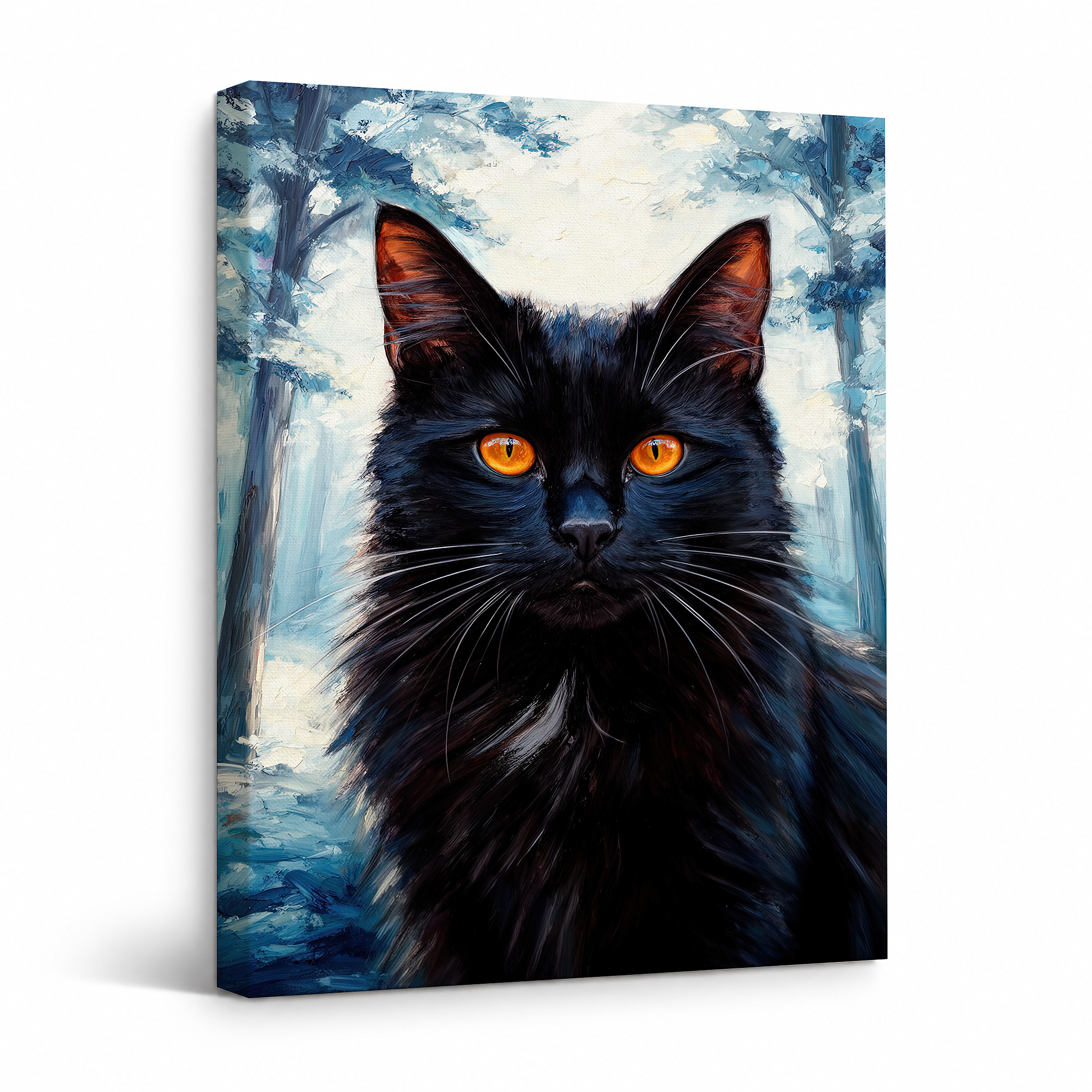 Black Cat in Forest Framed Canvas Wall Art - Ready to Hang