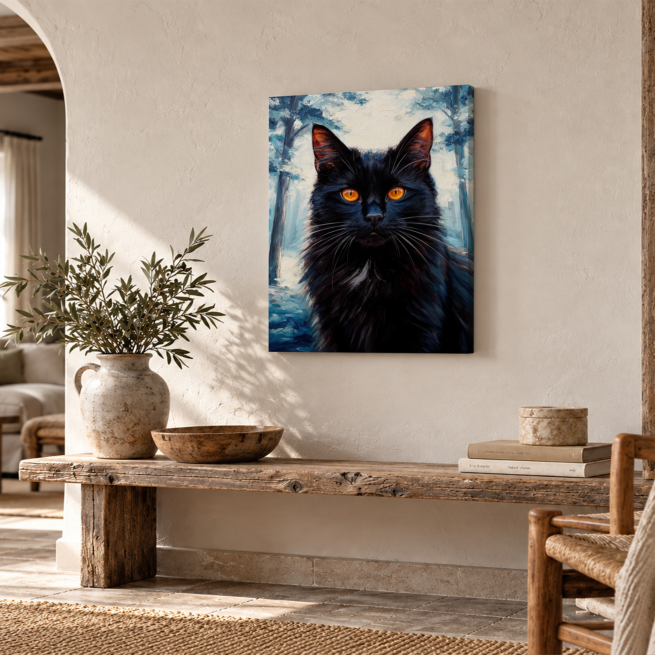 Black Cat in Forest Framed Canvas Wall Art - Ready to Hang - Image 2